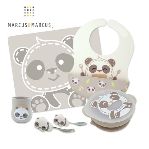 MARCUS & MARCUS MARCUSMARCUS　幼兒學習餐具豪華5件組-貓熊款 鮮明可愛造型讓寶貝用餐時擁有快樂好心情