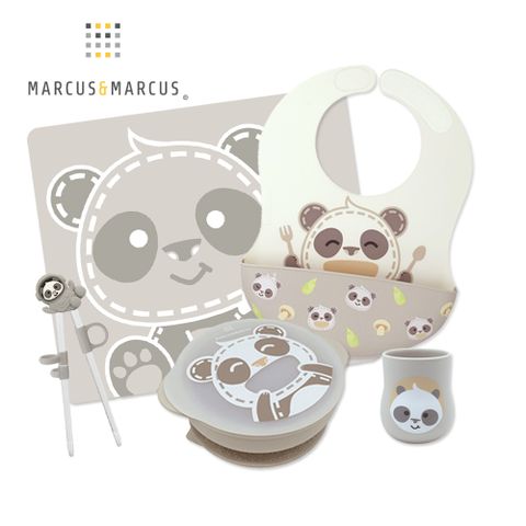 MARCUS & MARCUS MARCUSMARCUS　兒童學習餐具豪華5件組-貓熊款 鮮明可愛造型讓寶貝用餐時擁有快樂好心情