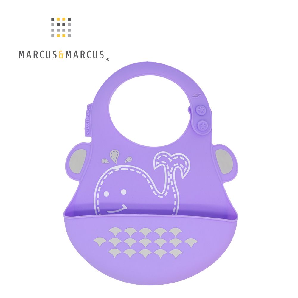 MARCUS & MARCUS MARCUSMARCUS　萌寶快樂用餐組(造型圍兜+分裝盒)-紫鯨魚  色彩繽紛刺激寶寶視覺發育