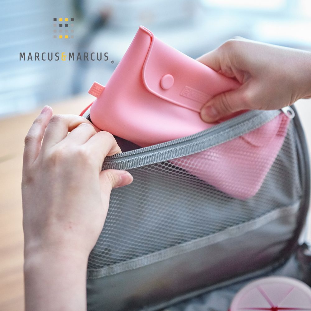 MARCUS & MARCUS MARCUSMARCUS　輕巧矽膠餐具收納袋2入組-玫瑰粉大容量餐具袋-寶貝餐具輕鬆帶出門