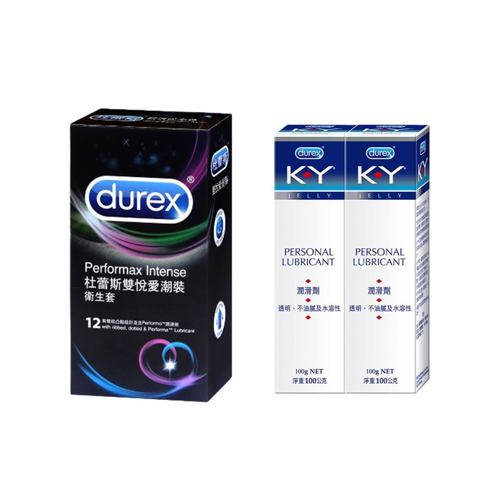 Durex 杜蕾斯 買一送一 雙悅愛潮裝12入 + KY潤滑劑100g x 2入