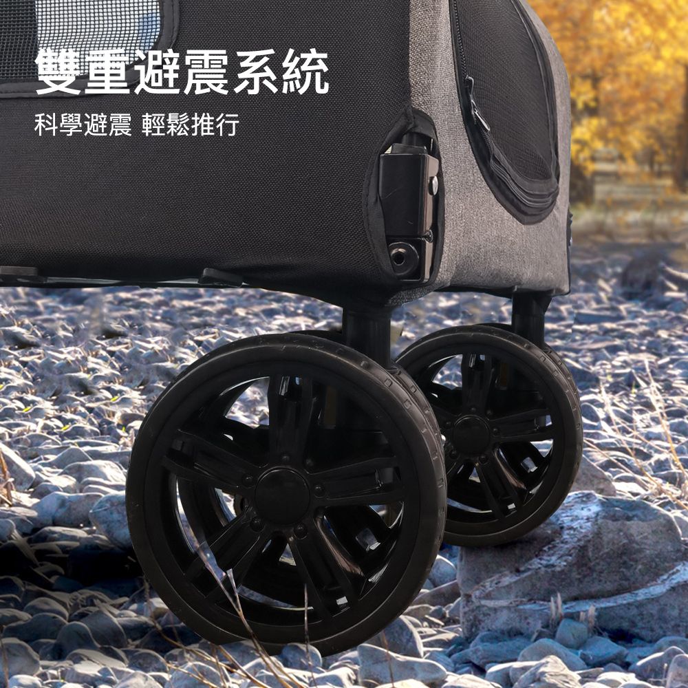 PETDOS 派多斯 豪華中大型寵物手推車 加大款承重60KG 灰色