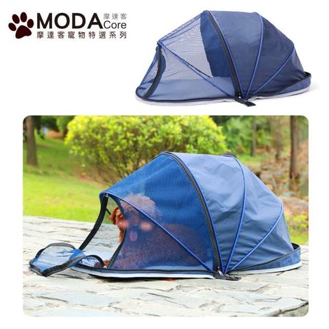 摩達客寵物-DODOPET寵物帳篷防蚊帳-貓咪小狗窩戶外露營狗籠-深藍色半網罩款