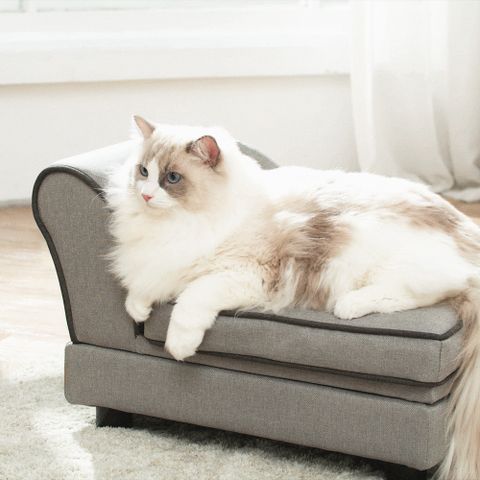 【Teamson pets】可置物寵物貴妃沙發躺椅-小 可拆換洗床墊/可掀式收納/沙發椅/寵物窩/貓窩/狗窩/睡窩