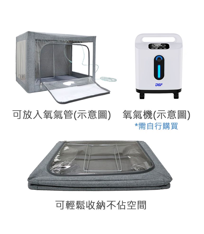 DGF可放入氧氣管(示意圖) 氧氣機(示意圖)*需自行購買可輕鬆收納不佔空間