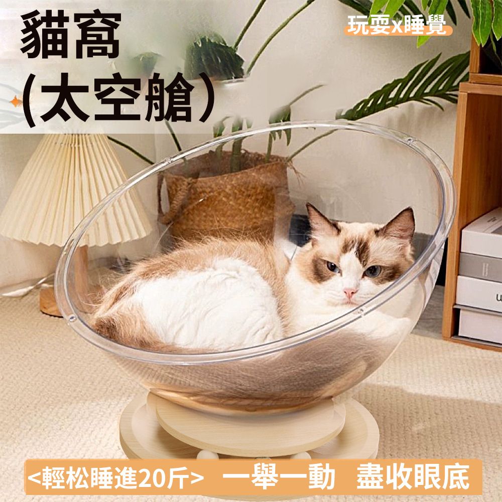 居家家 寵物貓床四季通用透明帶逗貓球太空艙小號貓窩（貓屋/睡窩/貓玩具/寵物床）