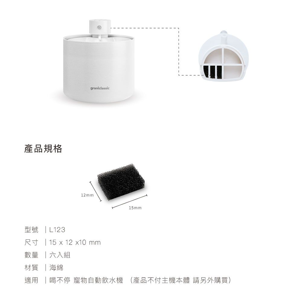 grantclassic 特經典 喝不停 AquaLux 寵物智能陶瓷飲水機配件海綿6入組