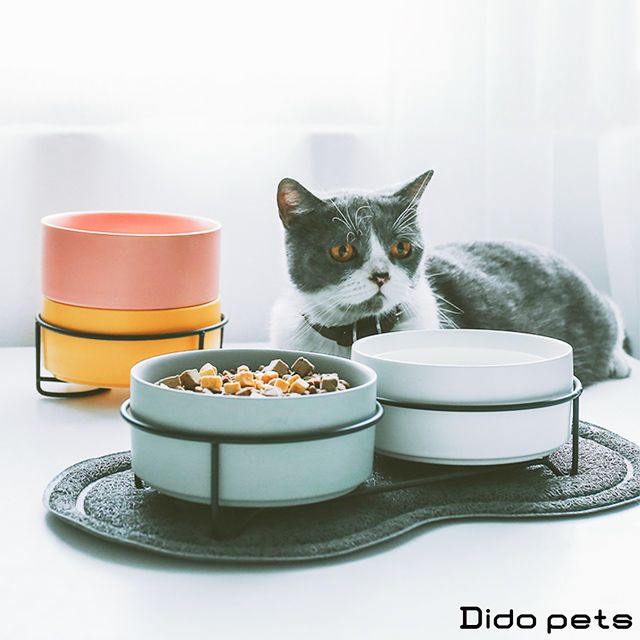 Dido Pets 簡約風 陶瓷寵物碗-雙碗 (白/灰/綠) (PT002)