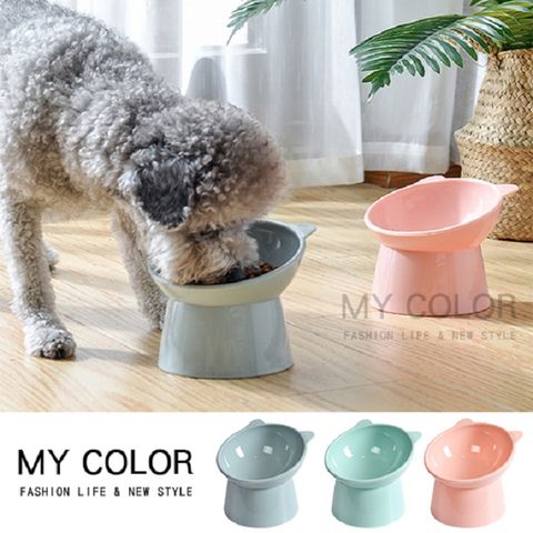 My Color 寵物斜口護頸碗 高腳碗 飼料碗 護頸貓碗 斜口碗 寵物用品【N426】