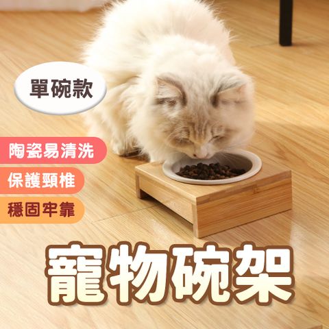 【日木居家】貓碗 寵物碗 狗碗 寵物碗架 貓咪碗架 實木質感(單碗款)