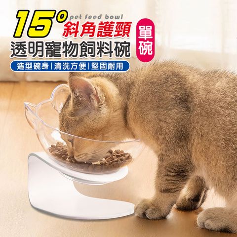透明貓耳斜口護頸貓糧碗-單碗 (寵物碗 貓碗 貓飯盆 貓糧碗 狗碗 狗盆)