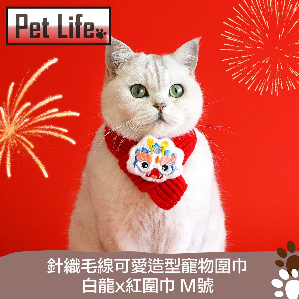 Pet Life  針織毛線可愛造型寵物圍巾 白龍x紅圍巾 M