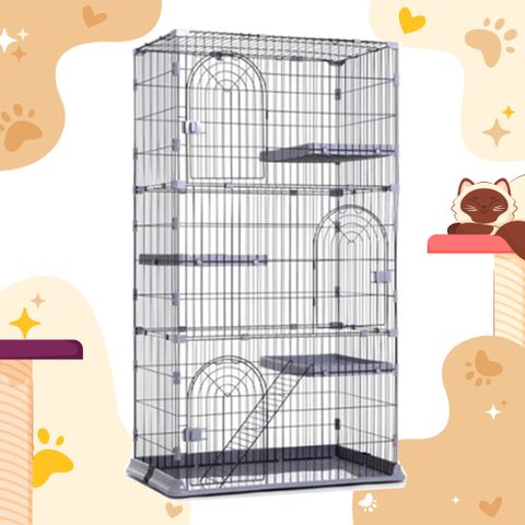 四層組合式寵物貓籠-灰色/三開門/圍欄/網片/組合柵欄/隔板/折疊籠