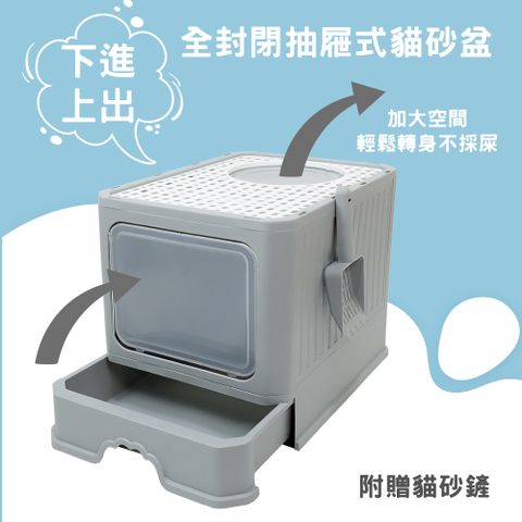 前開式全封閉貓砂盆/雙層/抽屜式/防外濺/大空間/貓咪用品/貓便盆/貓廁所/寵物