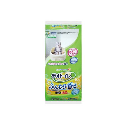 日本Unicharm嬌聯-Ag銀離子1週間長效瞬吸乾爽寵物消臭大師貓尿墊-自然皂香(黃)10片/袋
