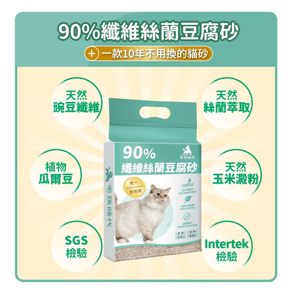 毛孩時代 90%纖維絲蘭豆腐砂x2袋 (6L/袋)