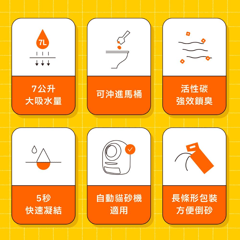 7公升活性碳可沖進馬桶大吸水量強效鎖臭5秒自動貓砂機長條形包裝快速凝結適用方便倒砂