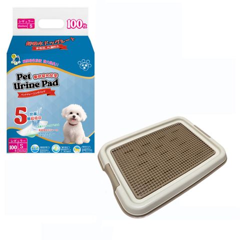 枸杞家園 寵物尿布墊5層超強吸水2包+IRIS 寵物尿盆S尺寸x1組(寵物尿片3種尺寸/防抓式平面狗便盆)