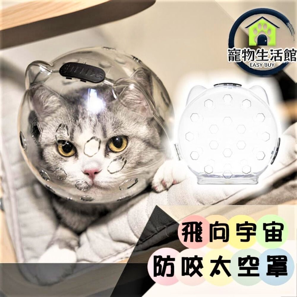  【貓咪太空罩】超透氣 大(直徑8.1cm) 貓咪頭罩 伊莉莎白圈 防咬防舔頭套 貓咪頭套