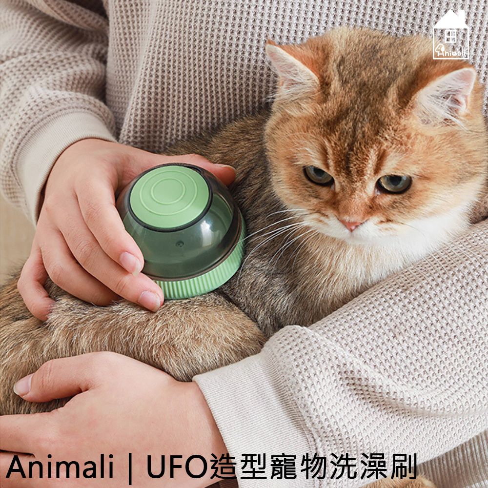  AnimaliUFO造型寵物洗澡刷-2入-青色