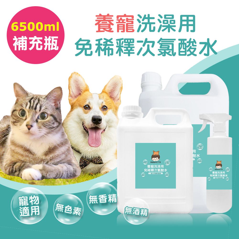 BUBUPETTO 毛孩洗澡用免稀釋次氯酸水-6000mlx1+500mlx1(毛小孩 寵物 洗澡)