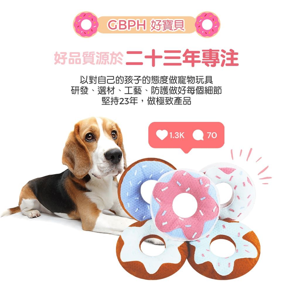 GBPH 好寶貝好品質源於二十三年專注以對自己的孩子的態度做寵物玩具研發、選材、工藝、防護做好每個細節堅持23年,做極致產品70