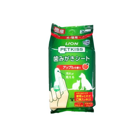 日本 Lion PETKISS 寵物潔牙布 (犬貓適用) LI00474 蘋果香 30入( 獅王 貓 狗 寵物 潔牙 指套 牙布)