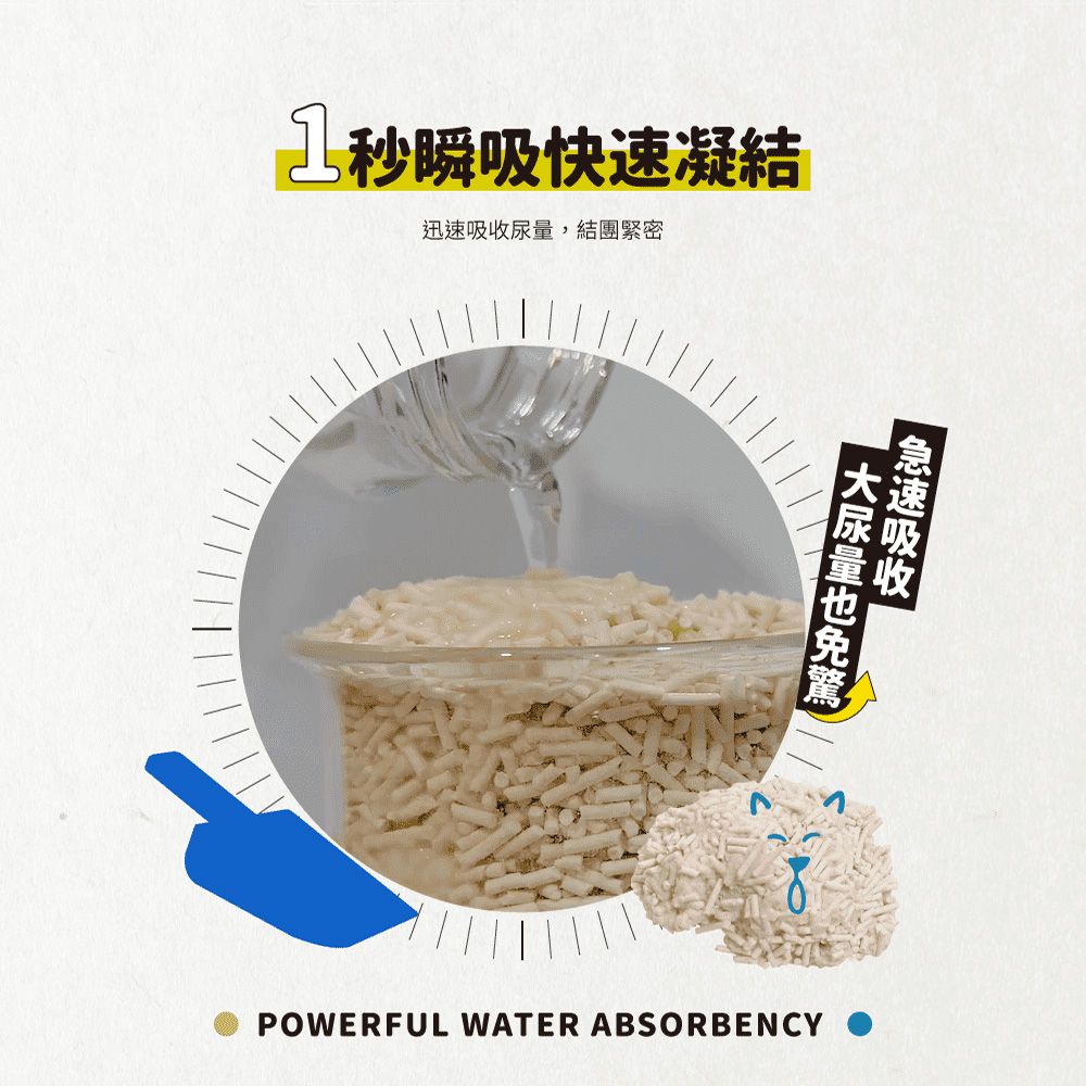 瞬吸快速凝結迅速,結團緊密尿量吸收POWERFUL WATER ABSORBENCY