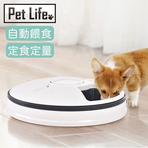 Pet Life 智能定時定量寵物餵食器/六孔分隔自動旋轉餵食器 灰白