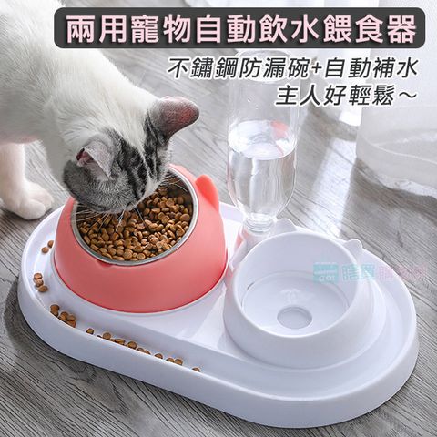 兩用寵物自動飲水餵食器 不鏽鋼碗 貓狗適用 防打翻 喝水碗 狗碗 貓碗