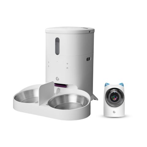 GC 餵不停 貓狗自動餵食器 視訊攝影機 智能寵物餵食器 雙碗組合 萌寵版