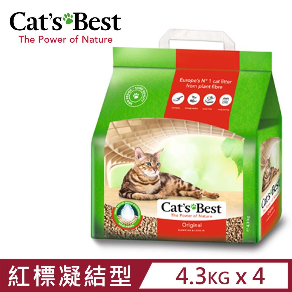 CATS BEST 凱優 【4入組】德國Cats Best-經典凝結木屑砂(紅標凝結型) 4.3kg-10L