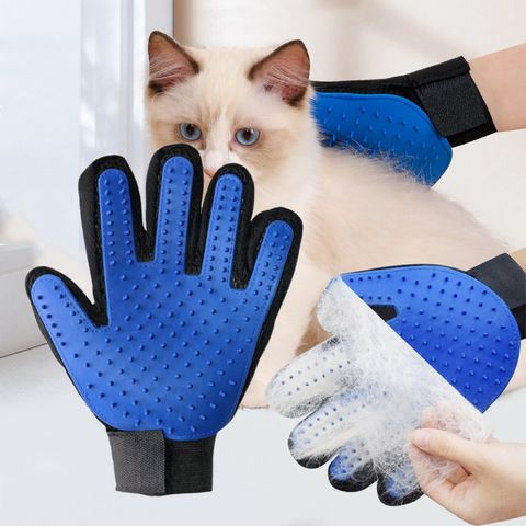 犬貓通用擼毛手套 除毛手套 寵物洗澡手套 貓狗清潔手套(顏色隨機)-右手