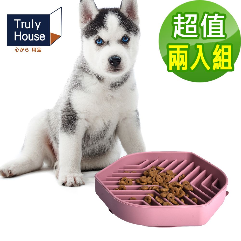 Truly House 寵物頂級矽膠慢食碗 加大款 防打翻設計/防噎食碗/寵物碗(兩色任選)(超值兩入組)