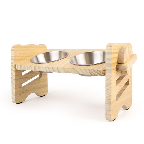 貓本屋 台灣製 三段調高雙碗實木寵物飼料架