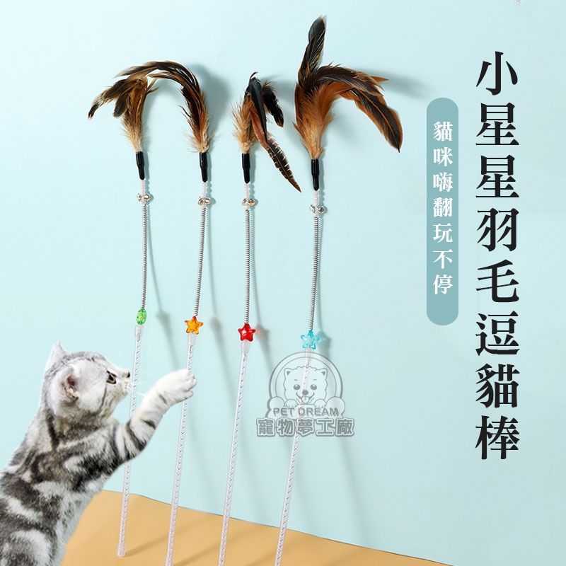 PET DREAM 逗貓棒 小星星羽毛逗貓棒 貓咪玩具 貓玩具 彈簧逗貓棒 貓主子 貓奴必備 寵物用品 鈴鐺