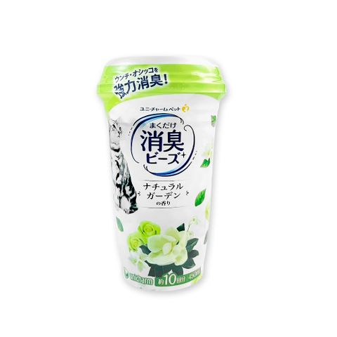 日本Unicharm-強力消臭貓砂盆除臭顆粒香香豆-花園香(綠)450ml/瓶