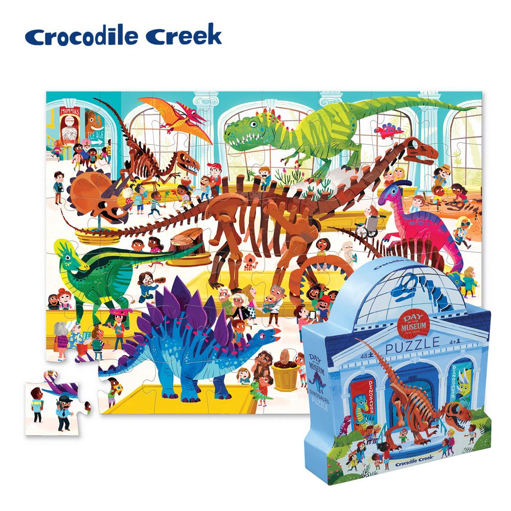  【美國Crocodile Creek】博物館造型盒學習拼圖48片-恐龍館玩出孩子大世界拼出孩子學習力