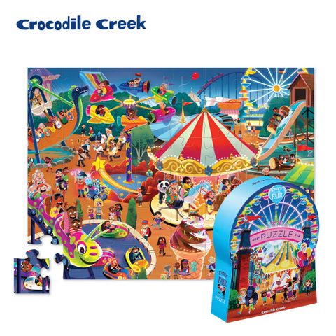 【美國Crocodile Creek】博物館造型盒學習拼圖48片-遊樂園玩出孩子大世界拼出孩子學習力