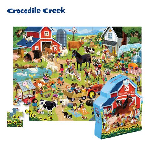 【美國Crocodile Creek】　博物館造型盒學習拼圖48片-生態農場玩出孩子大世界拼出孩子學習力