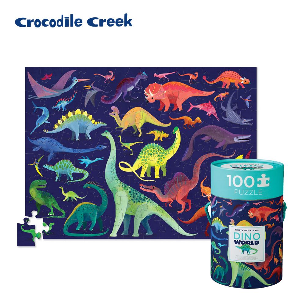  【美國Crocodile Creek】生物主題學習桶裝拼圖100片-恐龍世界玩出孩子大世界拼出孩子學習力