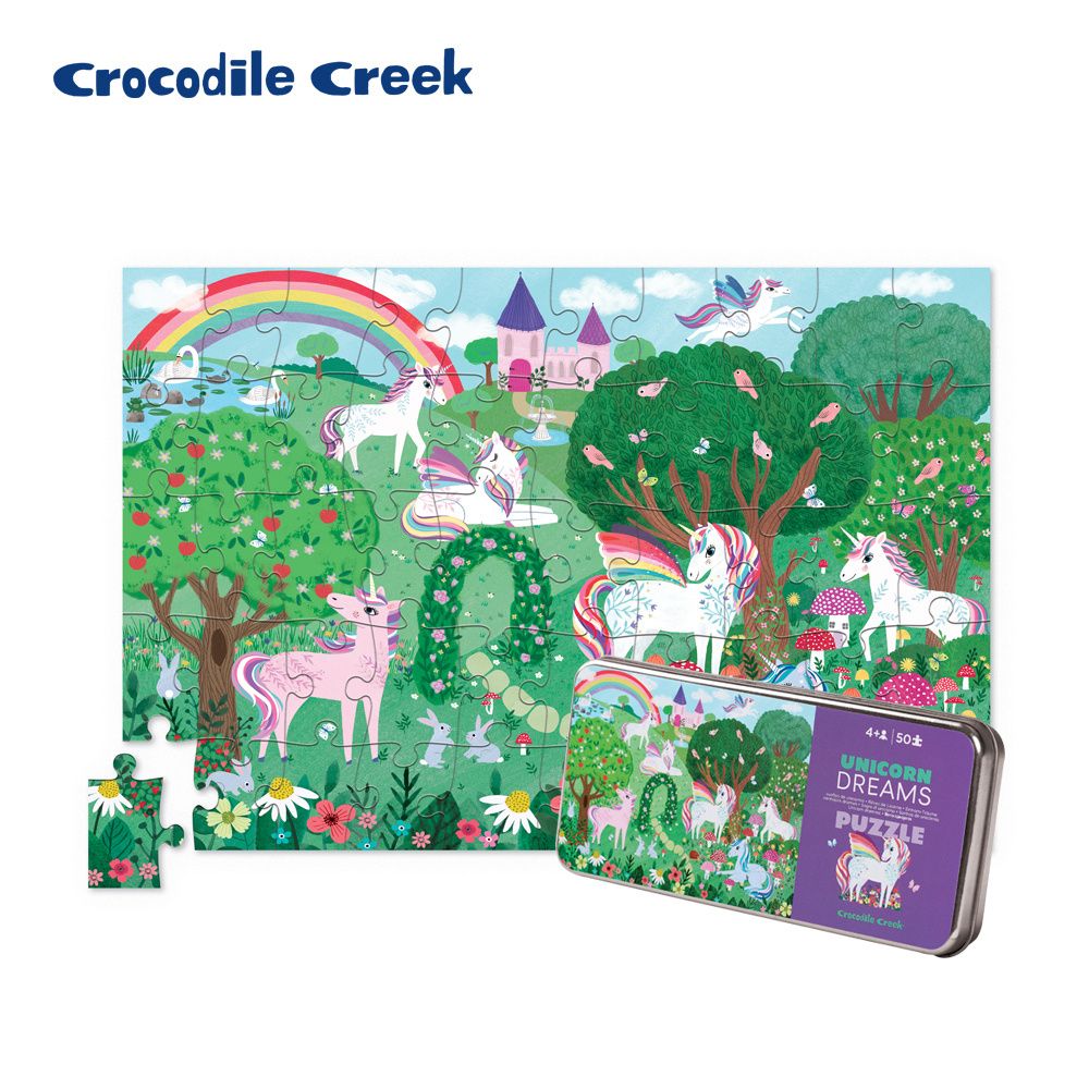  【美國Crocodile Creek】鐵盒童趣拼圖-彩虹小馬-50片 	玩出孩子大世界拼出孩子學習力