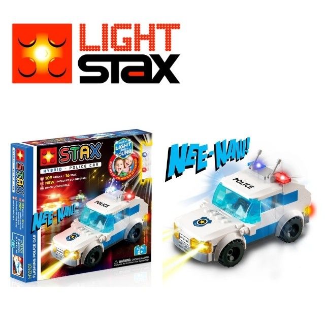 美國LIGHT STAX】亮亮積木.混合積木.HYBRID系列FLASHING POLICE CAR