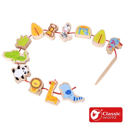 【德國 classic world 客來喜經典木玩】幼兒木製串珠-動物款《3632》
