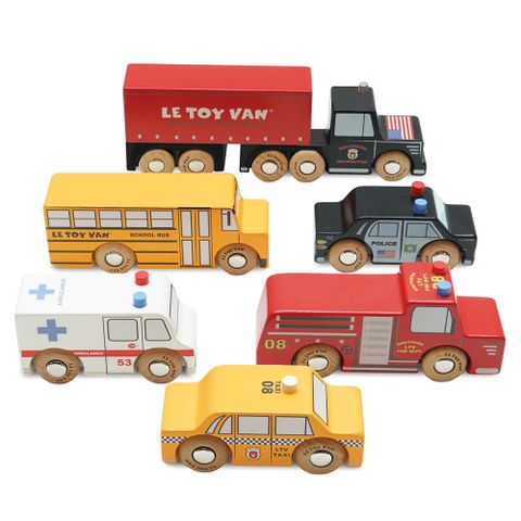 英國 Le Toy Van 車車與與工程師系列-紐約交通工具車車木質玩具組 (TV268)
