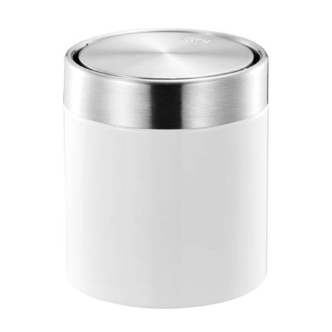 EKO方迪桌面垃圾桶-1.5L(白)【EKO】桌上型小容量不鏽鋼收納桶360度翻轉搖蓋式設計