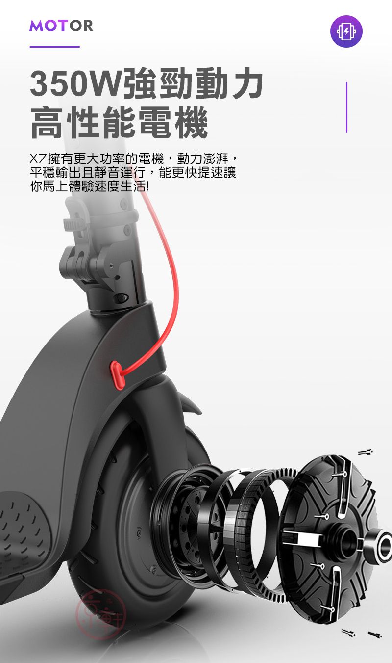MOTOR350W強勁動力高性能電機擁有更大功率的電機,動力澎湃,平穩輸出且靜音運行,能更快提速讓你馬上體驗速度生活!