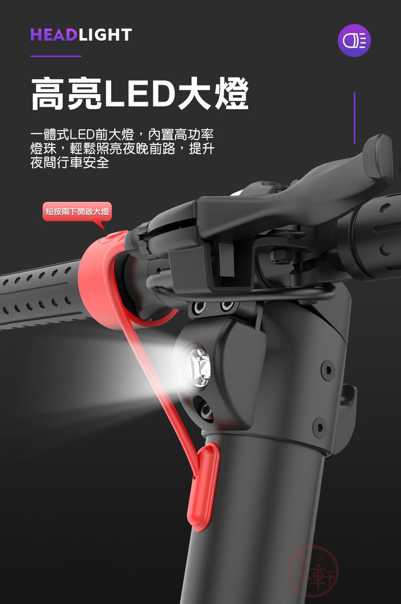 HEADLIGHT高亮LED大燈一體式LED前大燈,內置高功率燈珠,輕鬆照亮夜晚前路,提升夜間行車安全 按兩下開啟大燈