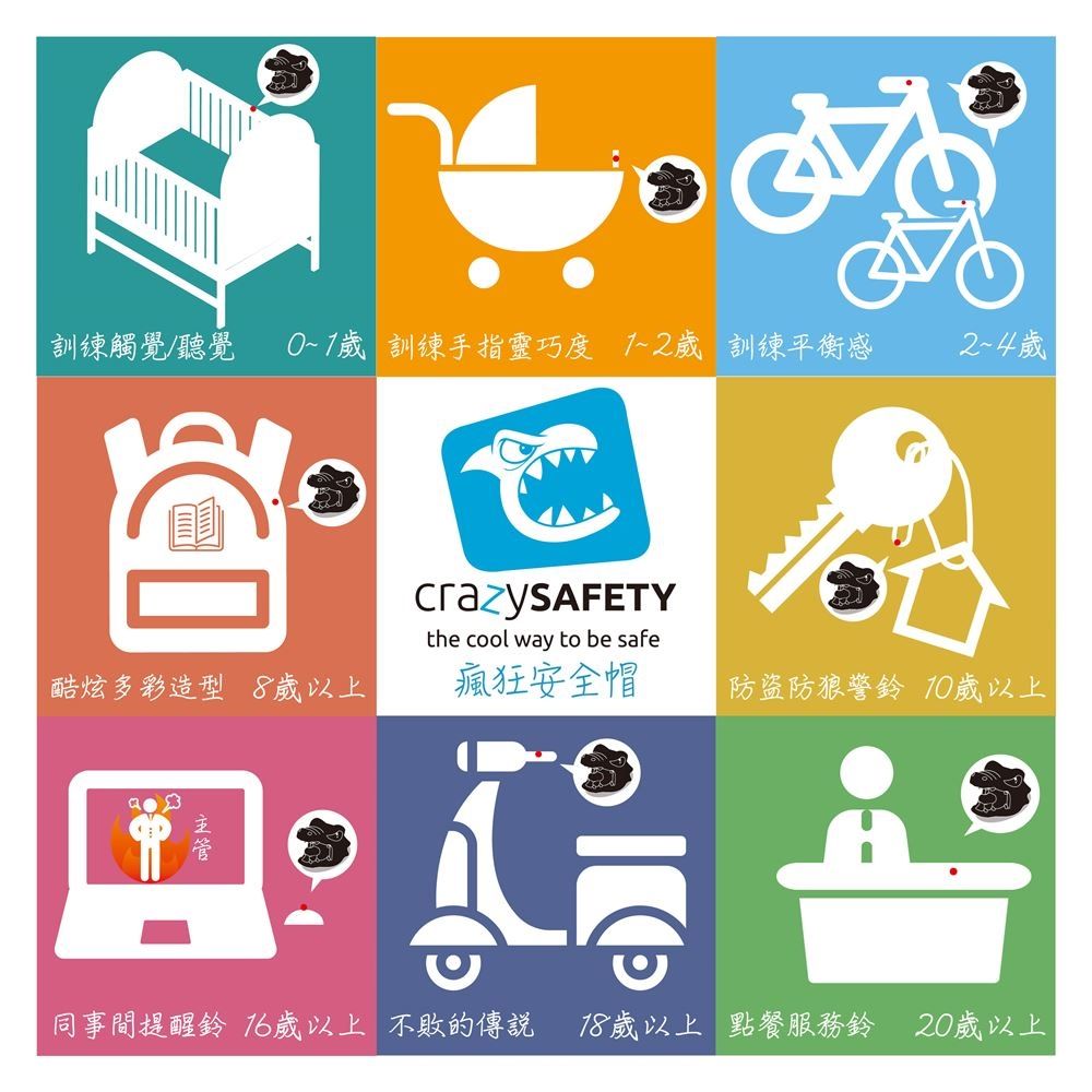 crazysafety 瘋狂安全帽 北歐丹麥品牌/3D車鈴鐺/嬰兒推車鈴/學步車鈴/親子車鈴/平衡車鈴/自行車鈴/服務鈴/書包吊飾