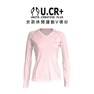 U.CR+女款休閒運動V領衫(蜜桃嫩粉紅)